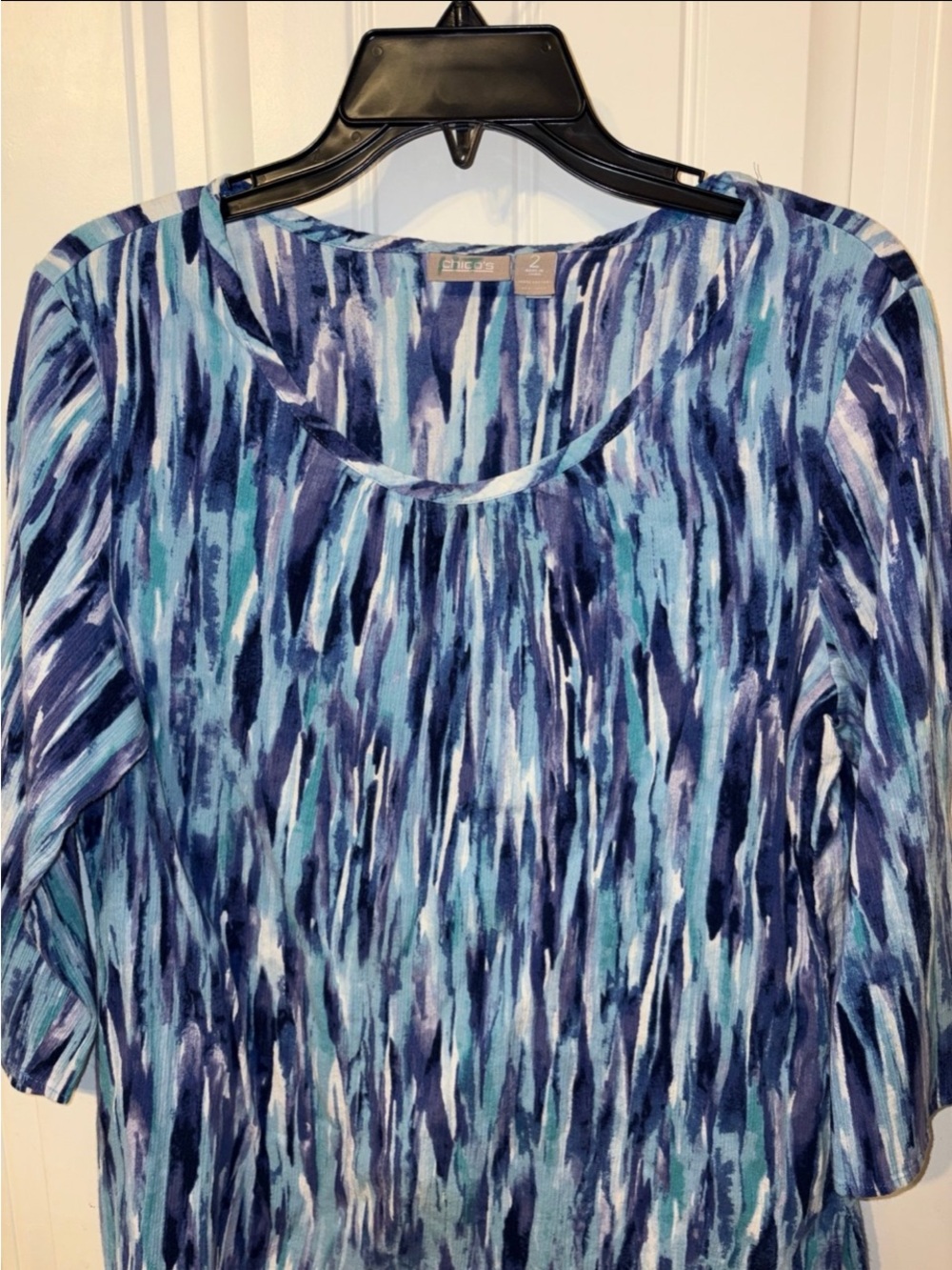 Chico's Blue Multi-Brushstroke Long Sleeve Top